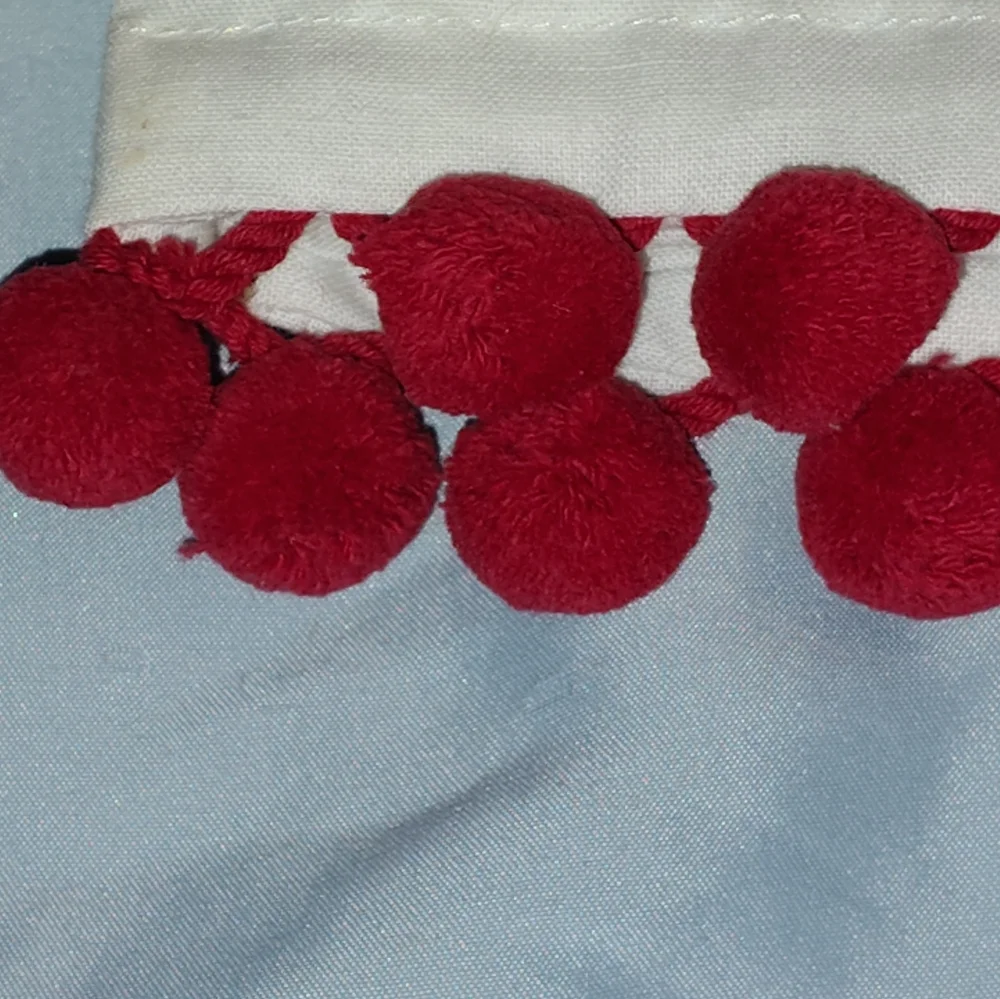 NWT White and Red Reindeer Dishcloth W/Red Pom-Poms